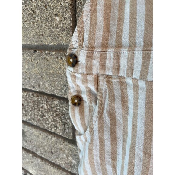 Striped Beige & White Hollister Overall Romper With Buttons & Pockets Size M - Picture 3 of 7